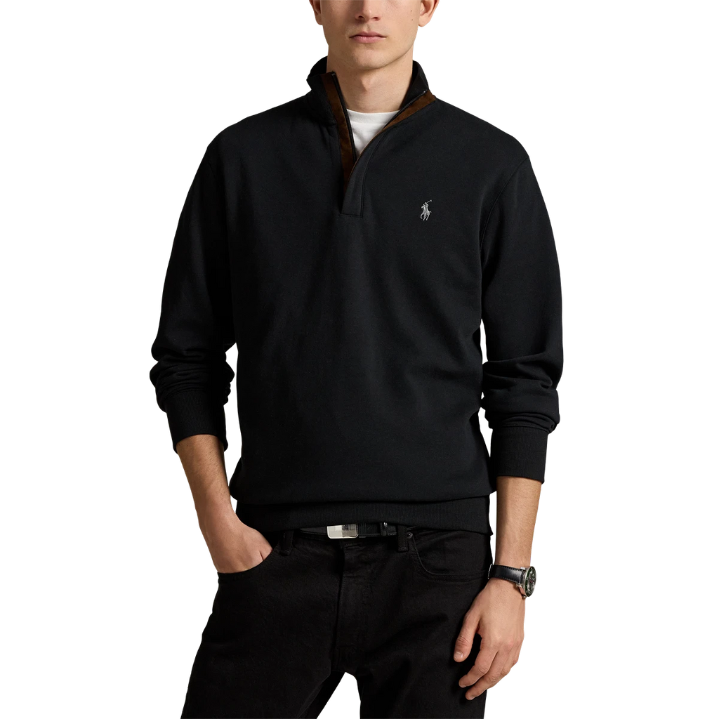 Long-Sleeve Double Knit Jersey 1/2 Zip Pullover W/ Suede Placket - Solid