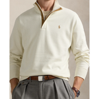 Long-Sleeve Double Knit Jersey 1/2 Zip Pullover W/ Suede Placket - Solid