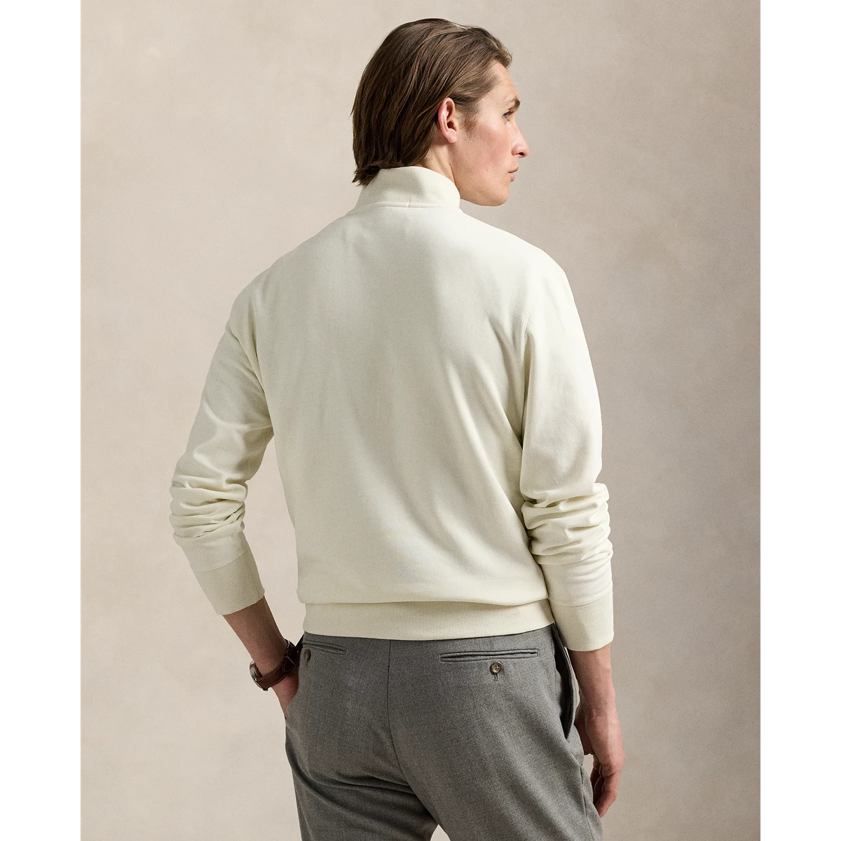 Long-Sleeve Double Knit Jersey 1/2 Zip Pullover W/ Suede Placket - Solid