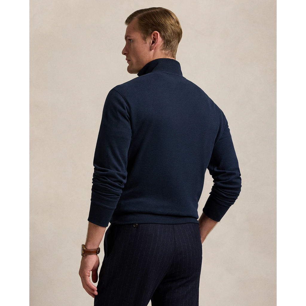 Long-Sleeve Double Knit Jersey 1/2 Zip Pullover W/ Suede Placket - Solid