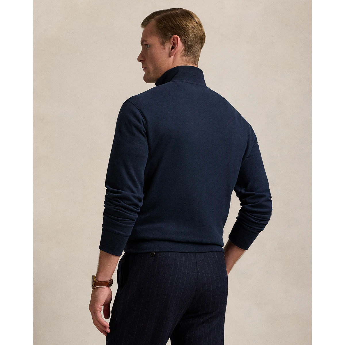 Long-Sleeve Double Knit Jersey 1/2 Zip Pullover W/ Suede Placket - Solid