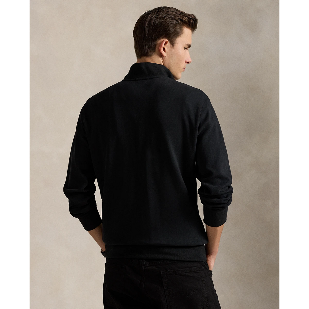 Long-Sleeve Double Knit Jersey 1/2 Zip Pullover W/ Suede Placket - Solid