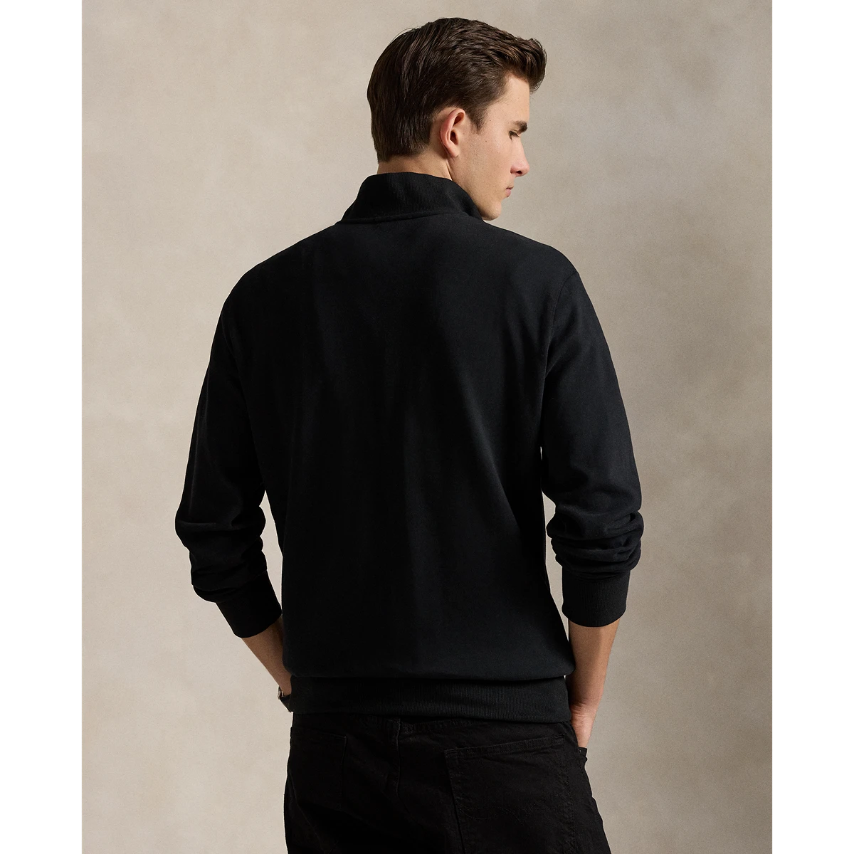 Long-Sleeve Double Knit Jersey 1/2 Zip Pullover W/ Suede Placket - Solid