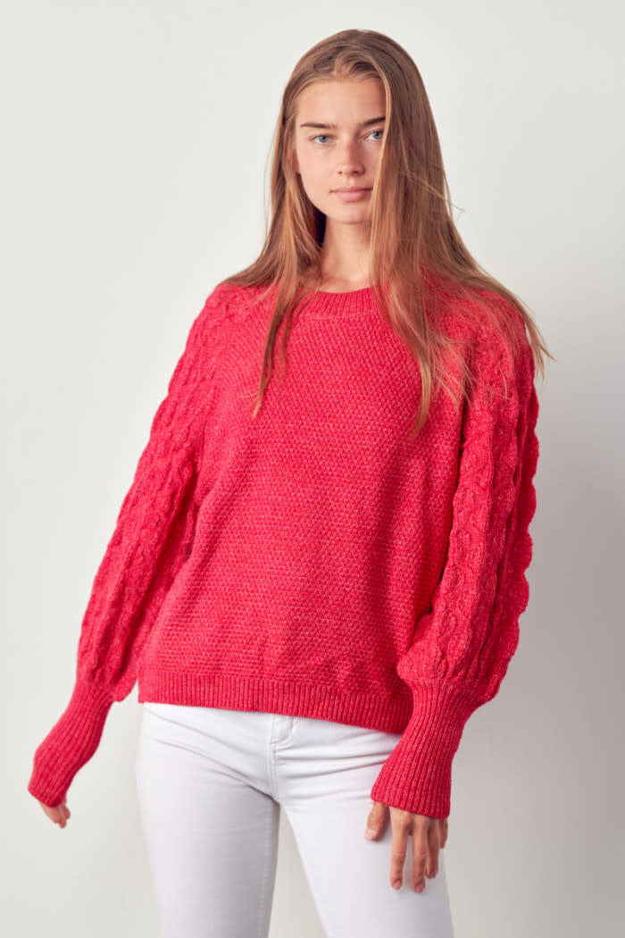 &Merci Balloon Sleeve Cable Knit Sweater for Women