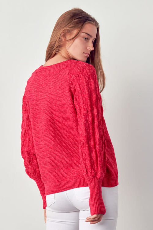 &Merci Balloon Sleeve Cable Knit Sweater for Women