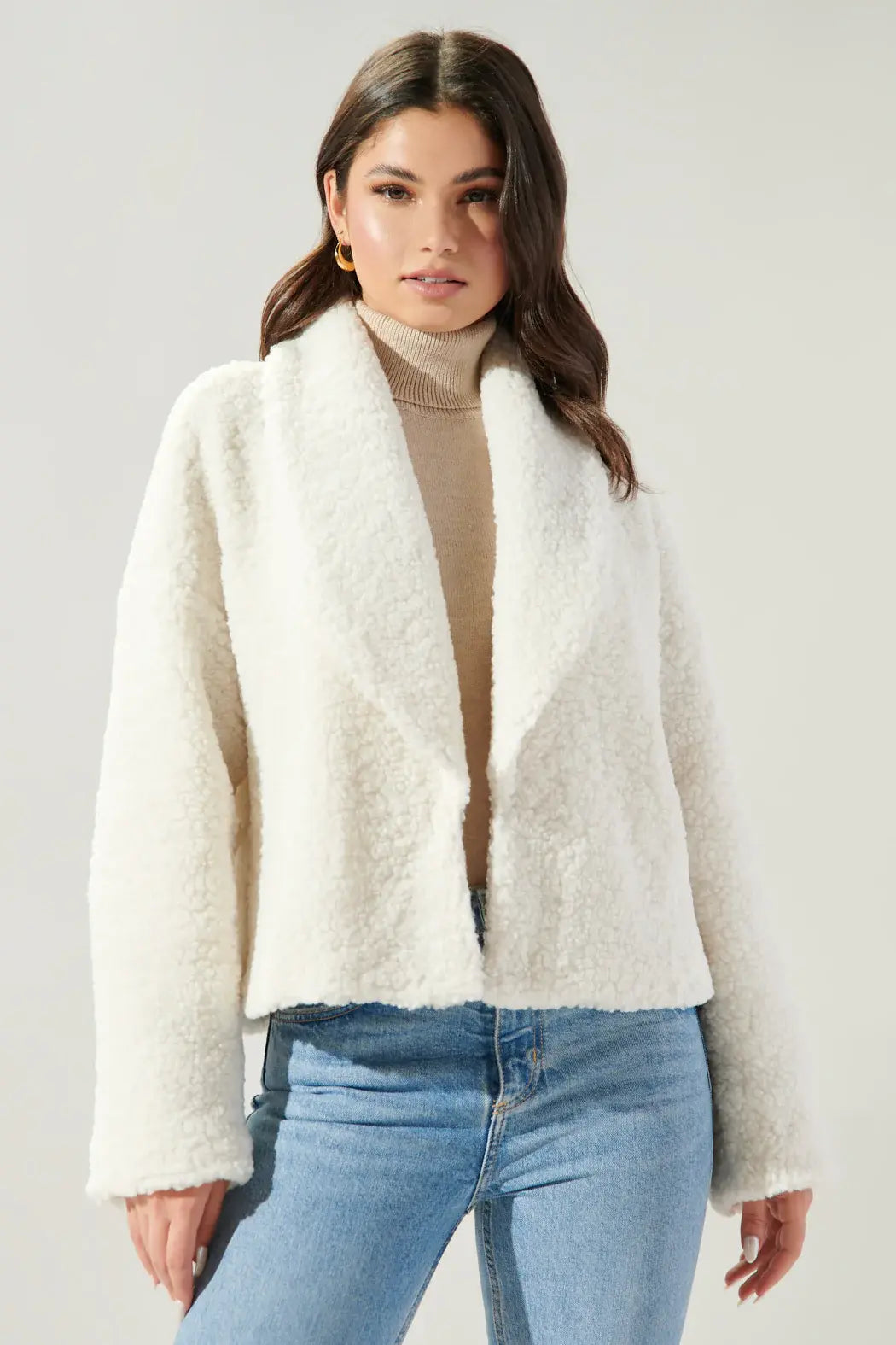 Sugarlips Edwina Faux Sherpa Shawl Collar Jacket