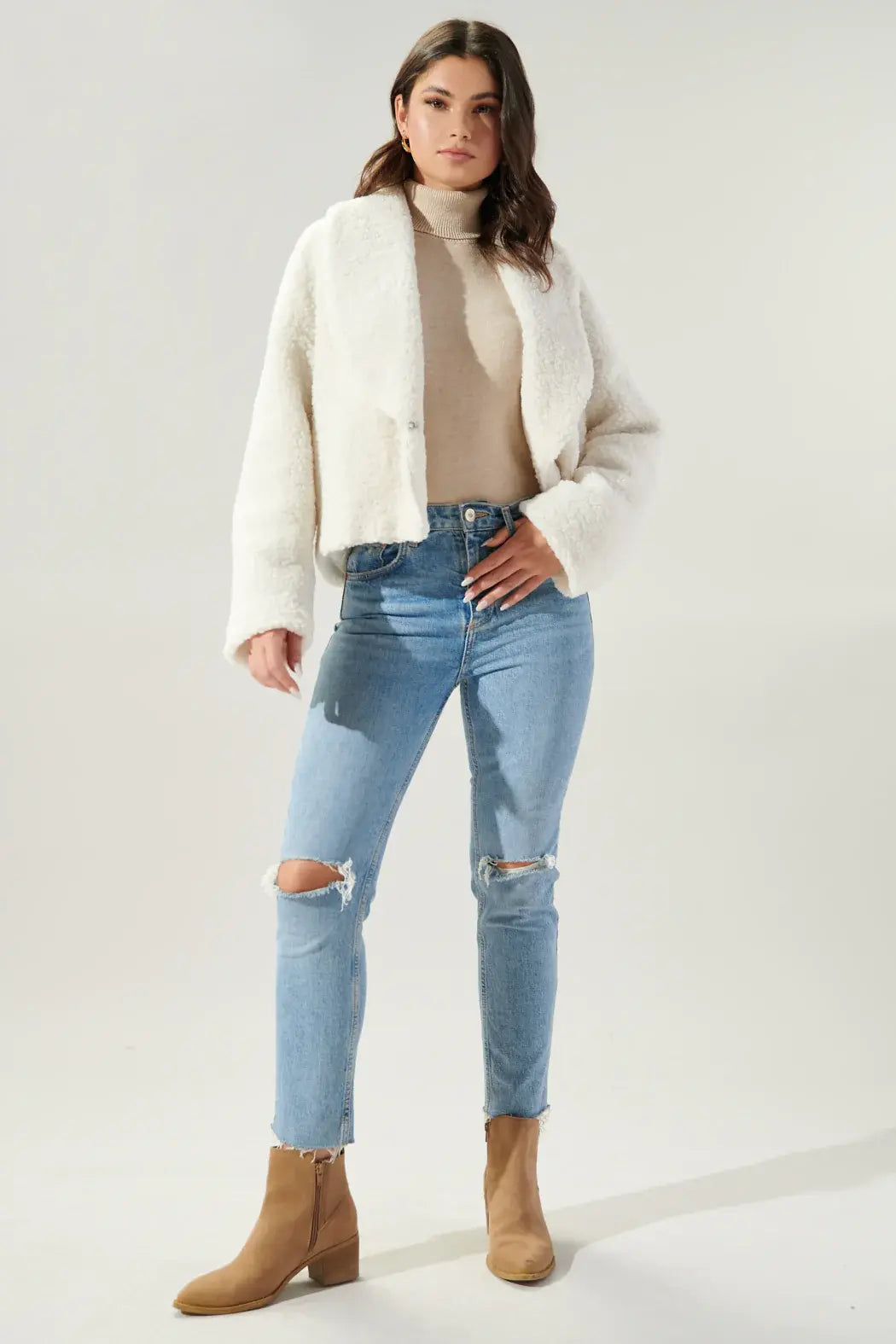Sugarlips Edwina Faux Sherpa Shawl Collar Jacket