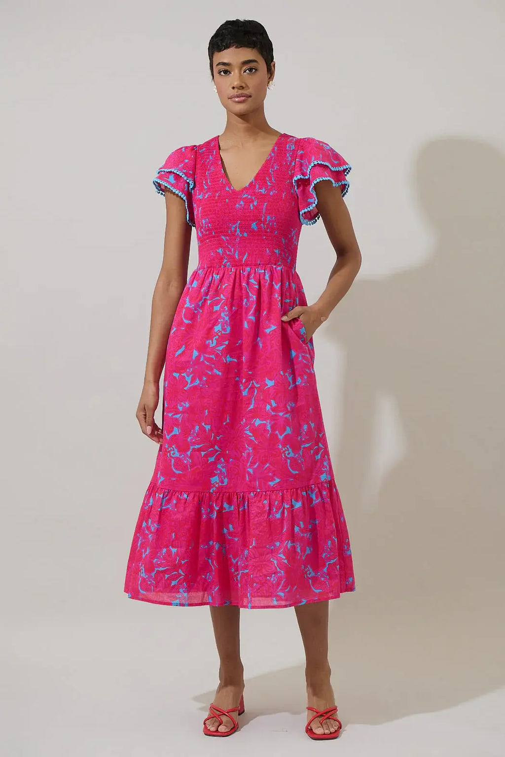 Sugarlips Delina Floral Patte Tiered Midi Dress