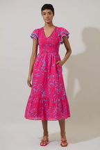 Sugarlips Delina Floral Patte Tiered Midi Dress