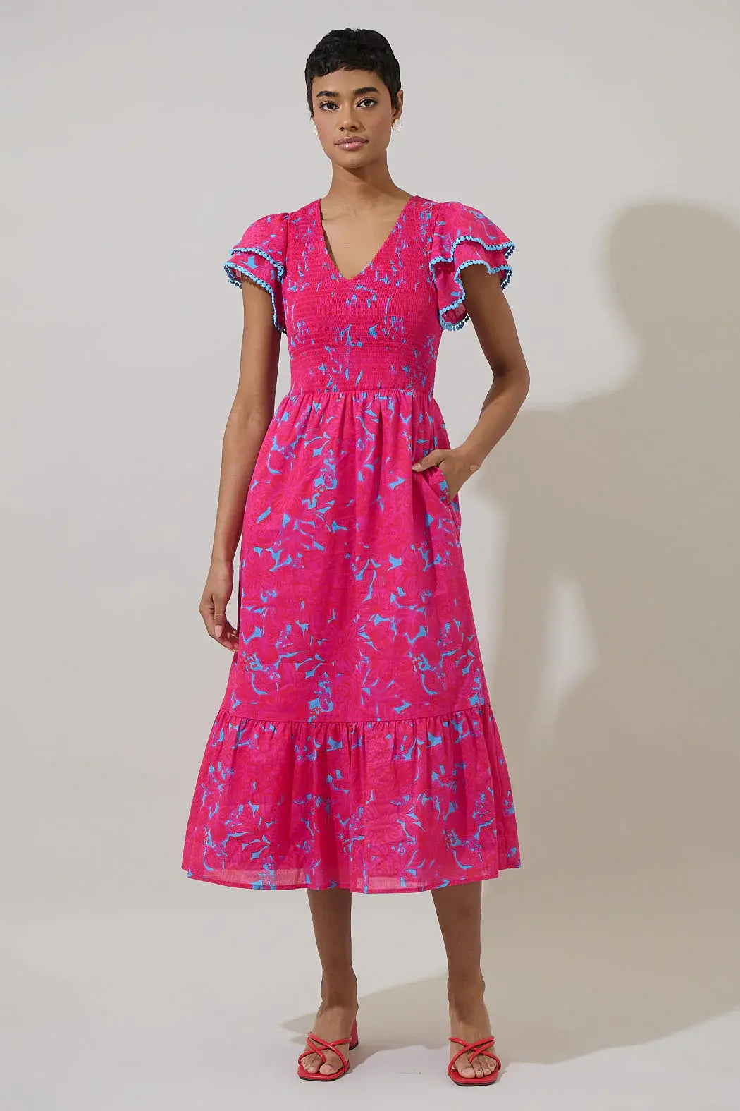 Sugarlips Delina Floral Patte Tiered Midi Dress