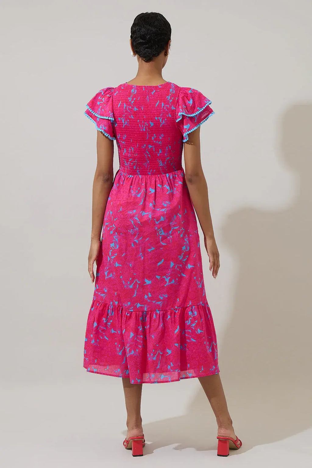 Sugarlips Delina Floral Patte Tiered Midi Dress