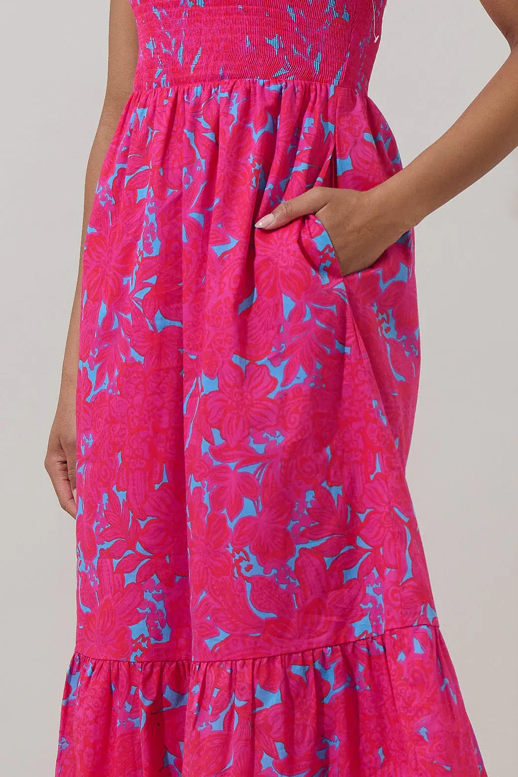 Sugarlips Delina Floral Patte Tiered Midi Dress