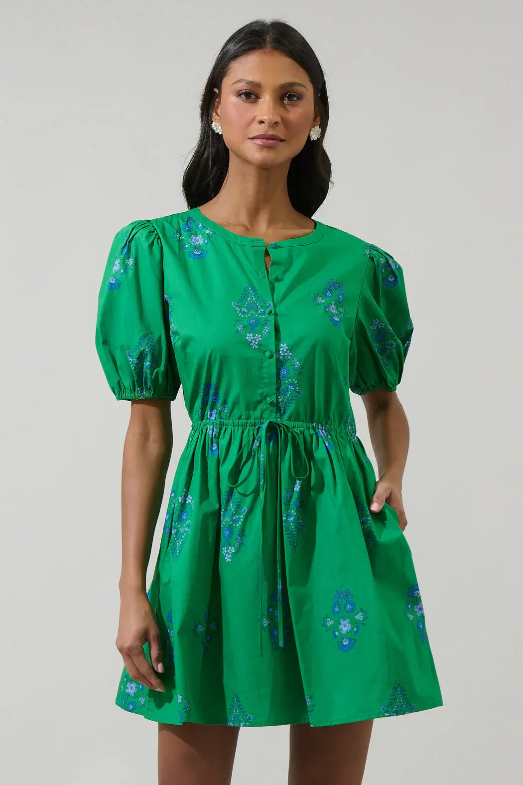Sugarlips Halina Floral Alba Puff Sleeve Mini Dress