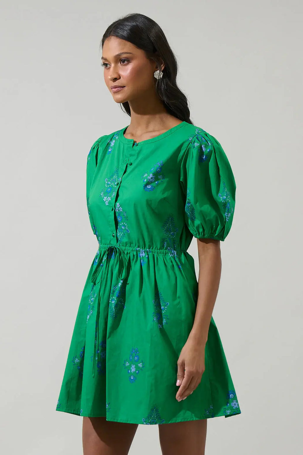 Sugarlips Halina Floral Alba Puff Sleeve Mini Dress