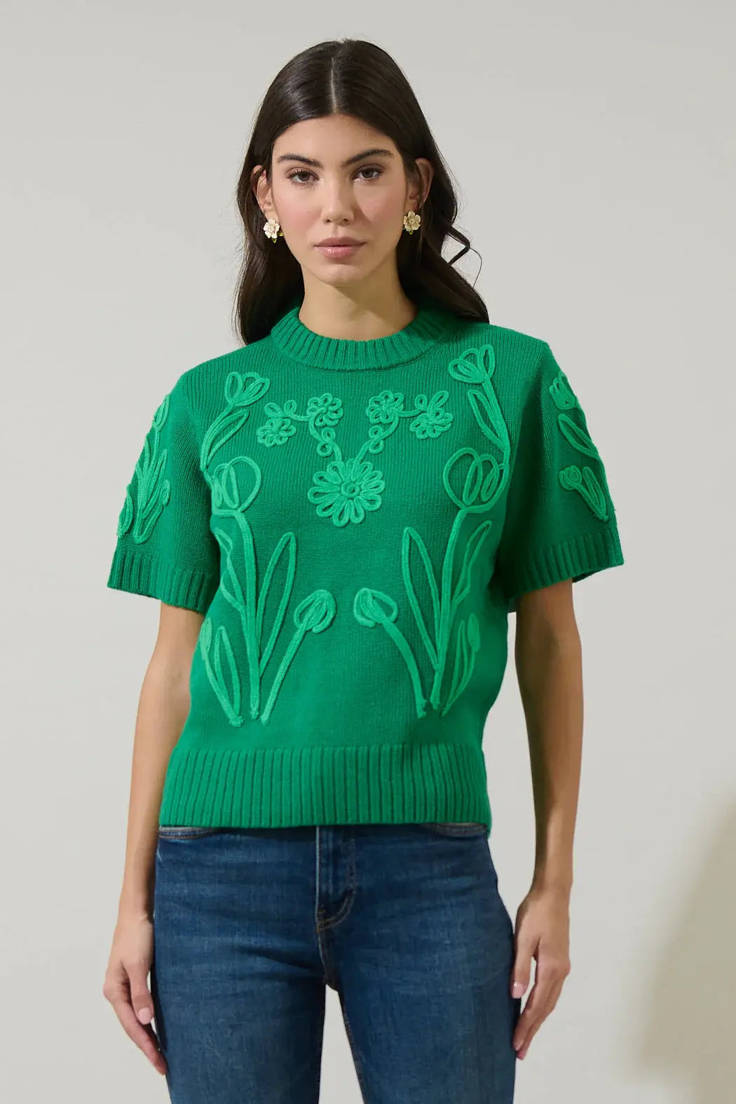 Sugarlips Winsley Floral Embroidered Sweater Top