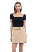 Naked Zebra Faux Suede Mini Belted Skirt