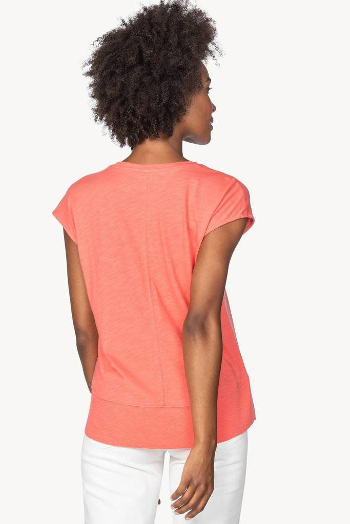 Lilla P Ribbed Hem V-Neck Tee in Guava