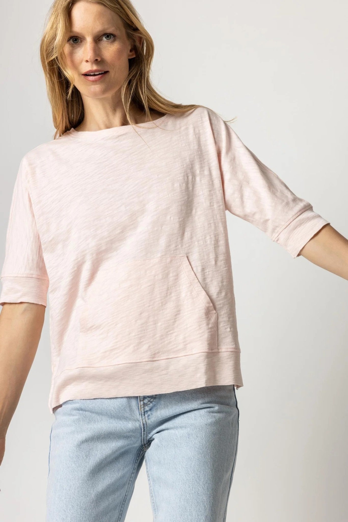 Lilla P Elbow Sleeve Pocket Boatneck Top