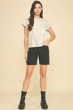 Pinch Faux Leather Cap Sleeve Top
