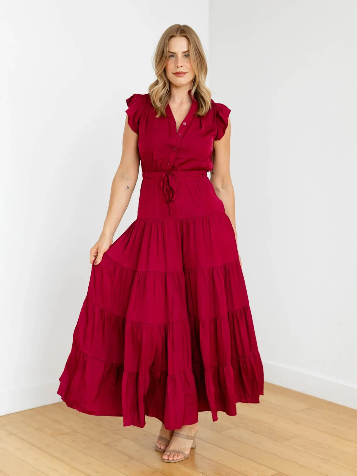 Pinch Satin Tiered Maxi Dress
