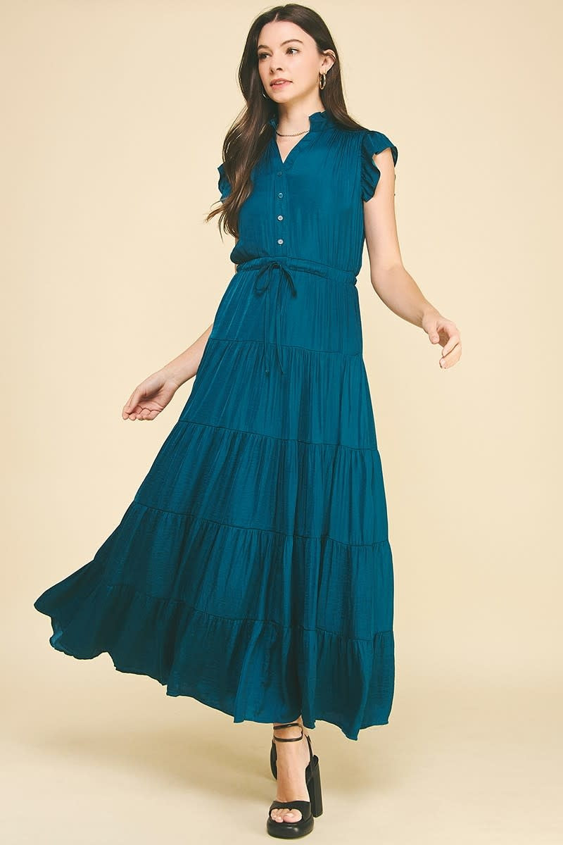 Pinch Satin Tiered Maxi Dress
