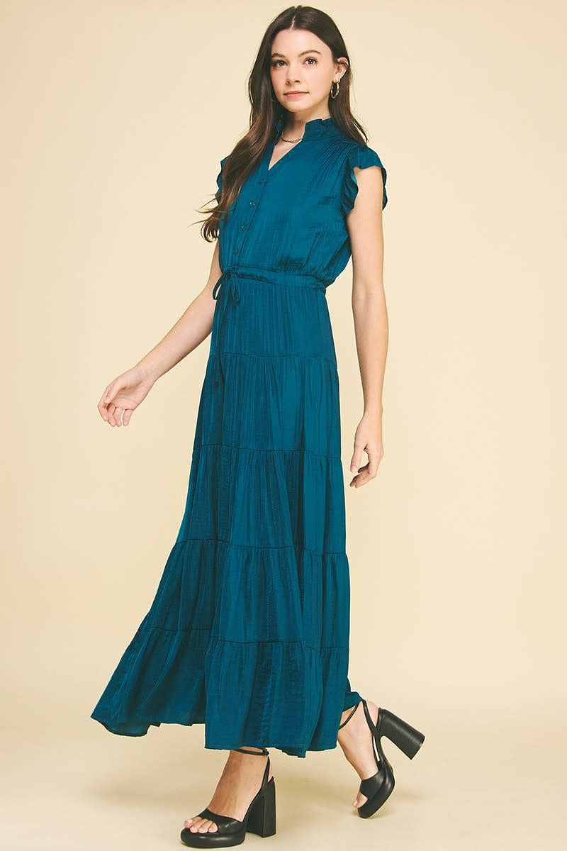 Pinch Satin Tiered Maxi Dress
