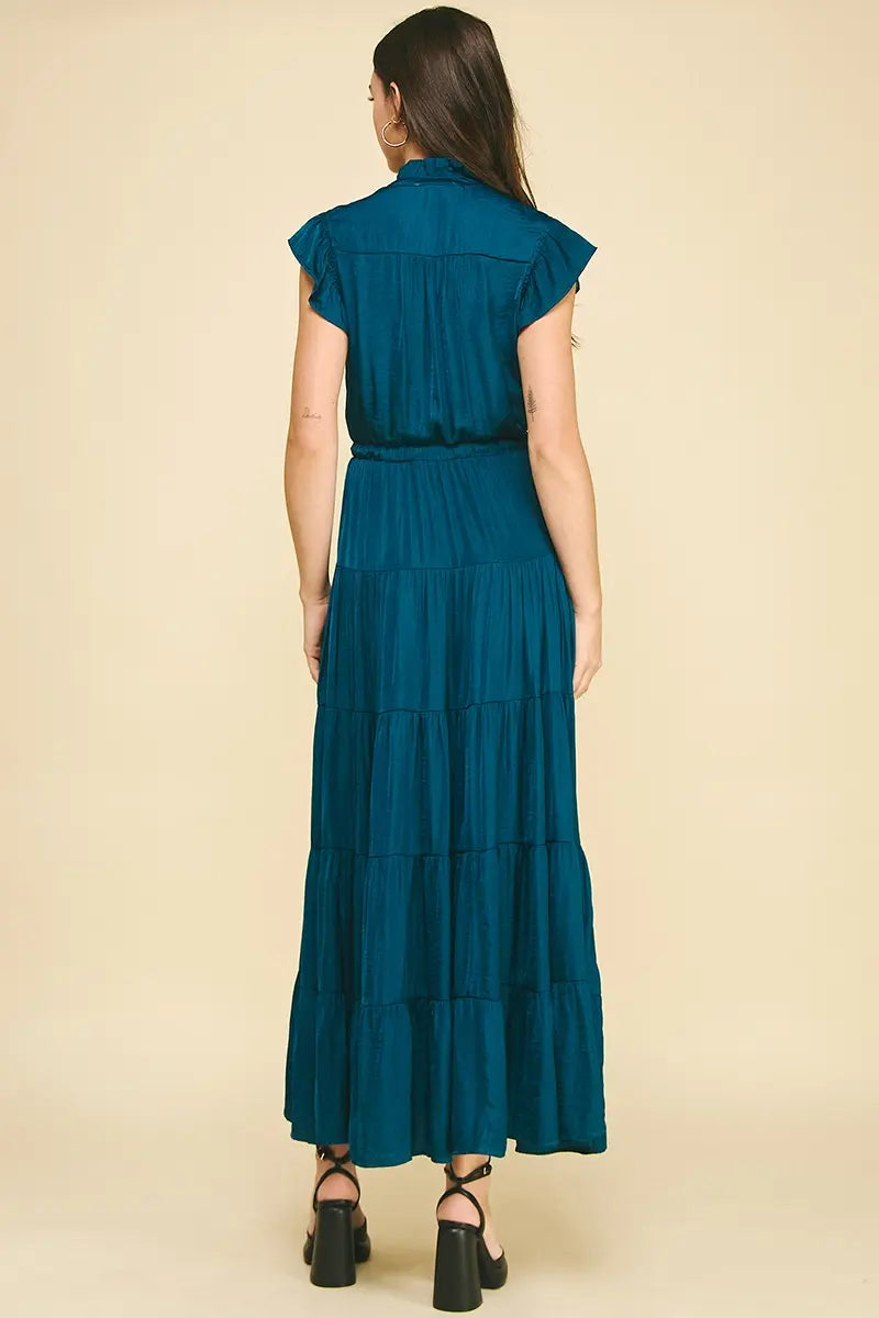 Pinch Satin Tiered Maxi Dress