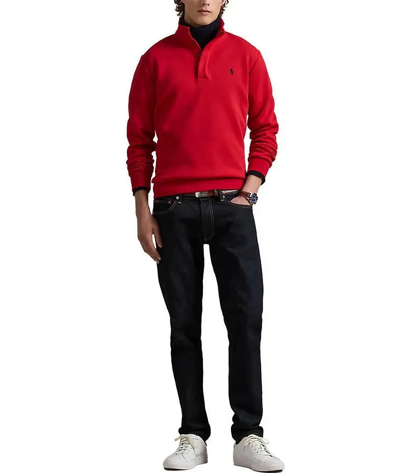 Long-Sleeve Double Knit Tech Snap Mockneck Pullover