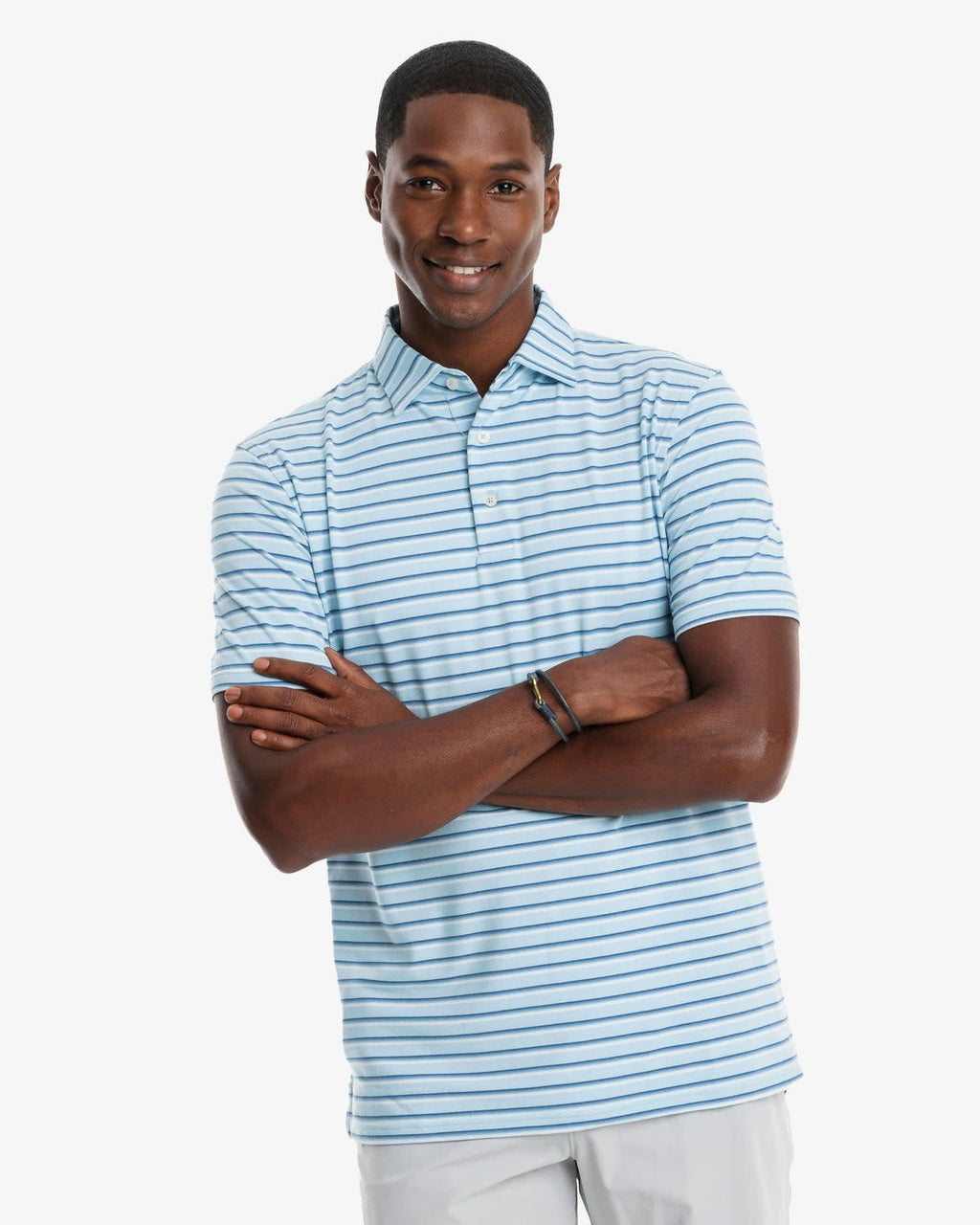 Southern Tide Ryder Heather Mastic Stripe Performance Polo Shirt