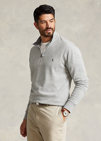 PRL Big & Tall Double-Knit Jersey 1/2 Zip Solid Pullover