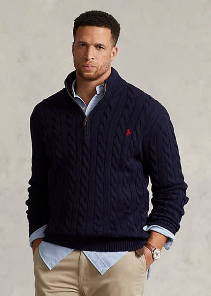 PRL  Cotton Cable Knit Quarter Zip Sweater