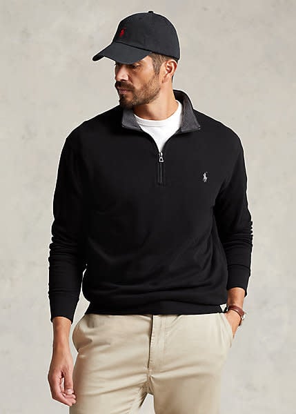 PRL Big & Tall Double-Knit Jersey 1/2 Zip Solid Pullover