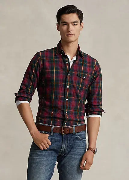 PRL Long-Sleeve Classic Oxford Sport Shirt - Plaid
