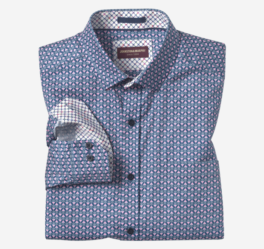 Johnston & Murphy Long Sleeve Printed Cotton Shirt