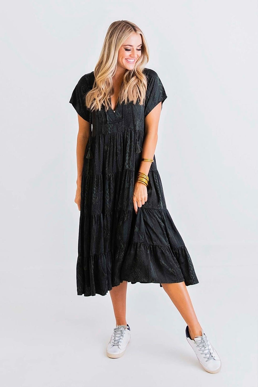 Karlie Snake Tiered Midi Dress