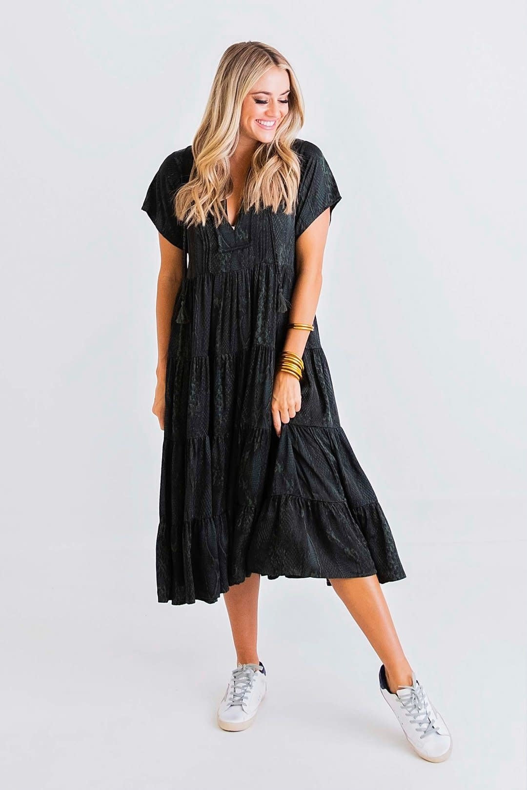 Karlie Snake Tiered Midi Dress