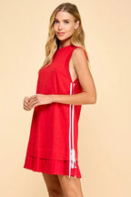 TCEC Mixed Media Side Striped Detail Knit Dress