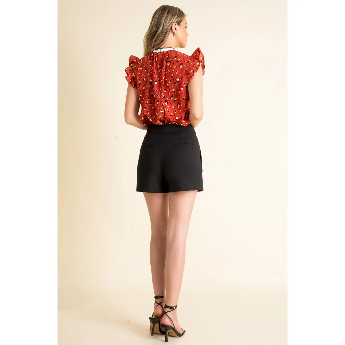 THML Leopard Print Flutter Sleeve Top
