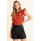 THML Leopard Print Flutter Sleeve Top