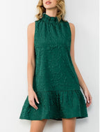 THML Ruffled Neck Sleeveless Textured Dress