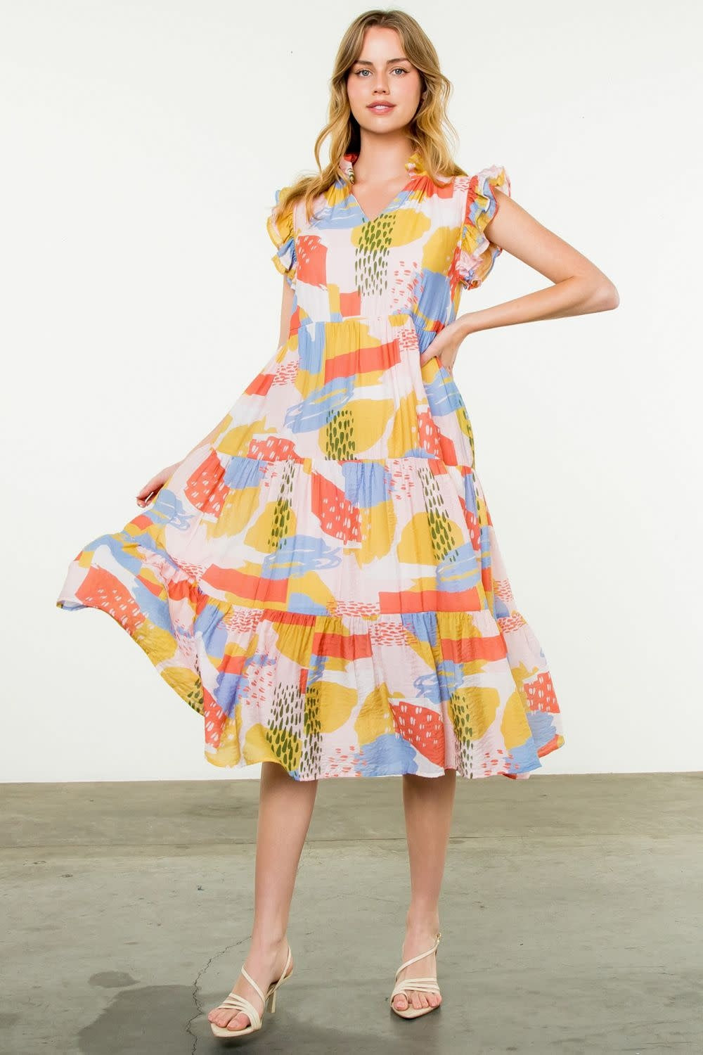 THML Flutter Sleeve Print Maxi Dress