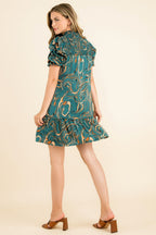 THML Ruched Sleeve Abstract Print Dress