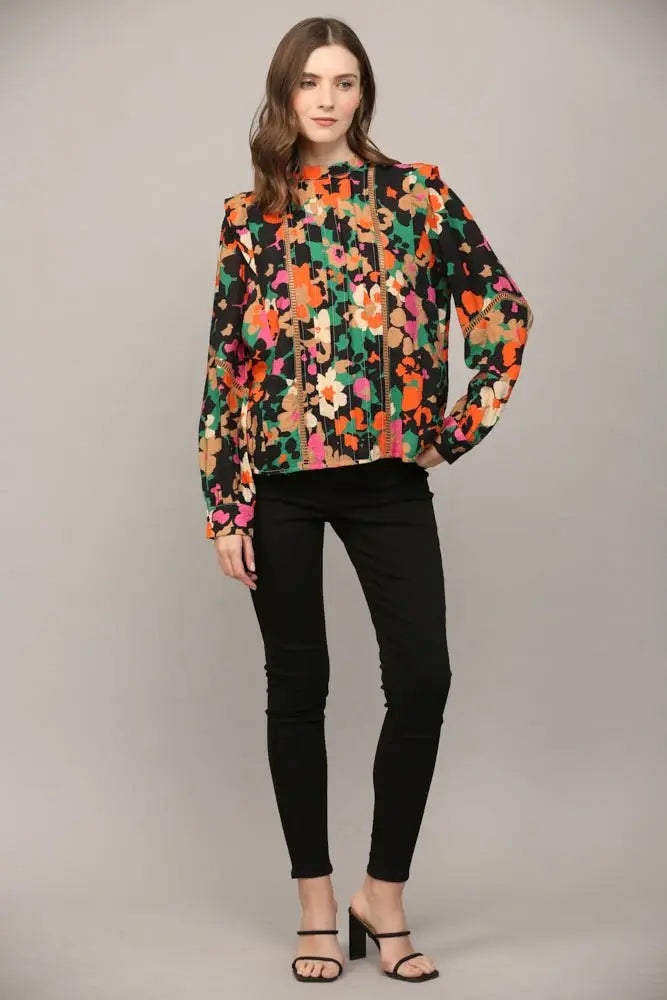 Fate by LFD Tucked Detail Lace Insert Blouse