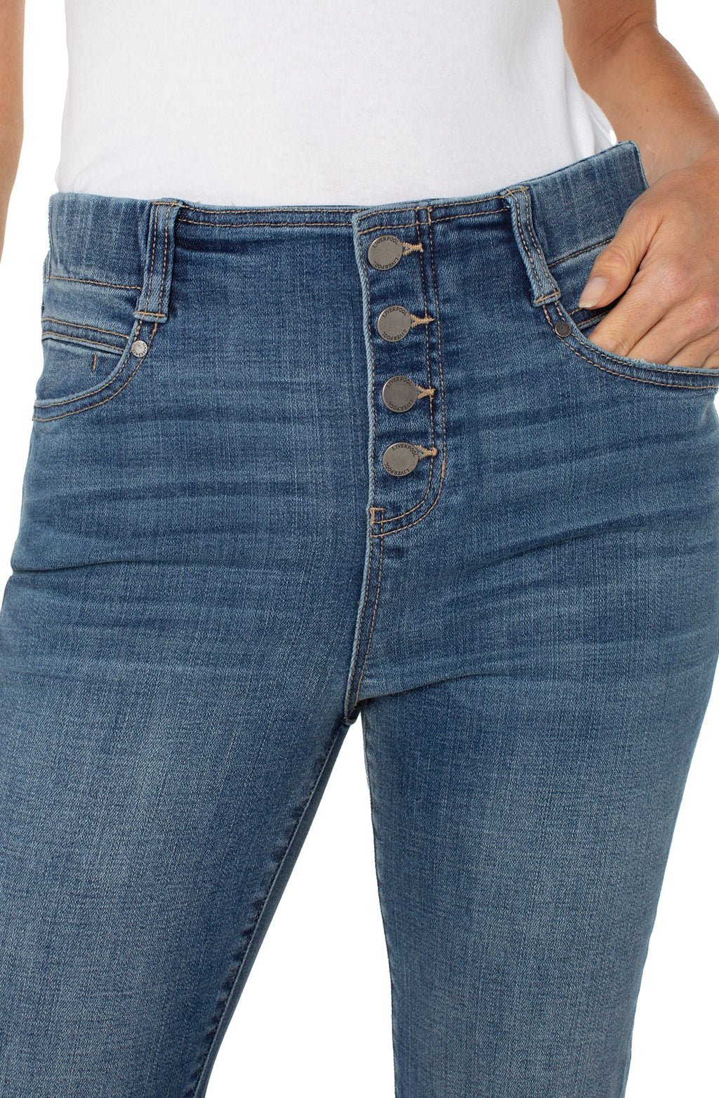 Liverpool The Gia Glider® Crop Flare W/ Exposed Button