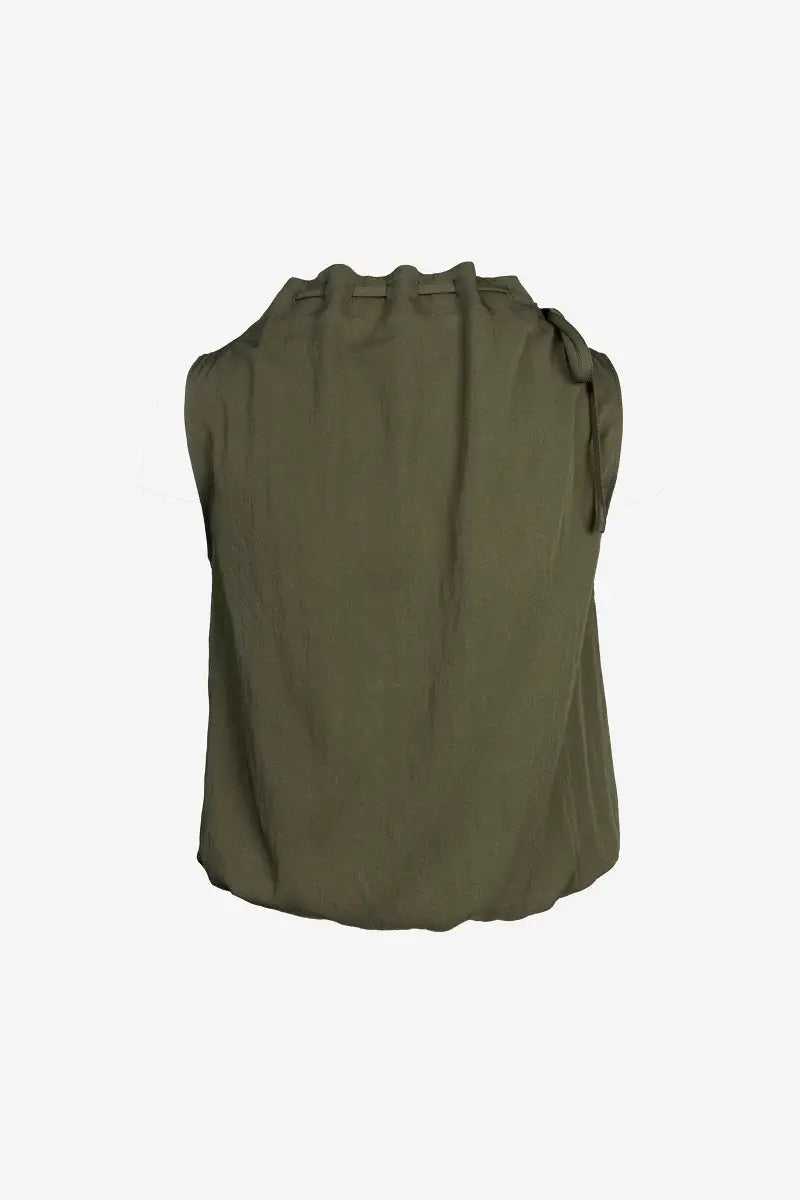 Naked Zebra Cinched Mocked Neck Sleeveless Top