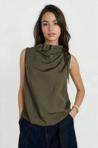 Naked Zebra Cinched Mocked Neck Sleeveless Top