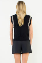 THML Embellished Mock Neck Knit Top