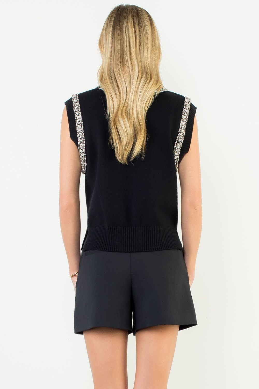 THML Embellished Mock Neck Knit Top