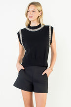 THML Embellished Mock Neck Knit Top
