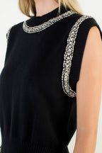 THML Embellished Mock Neck Knit Top